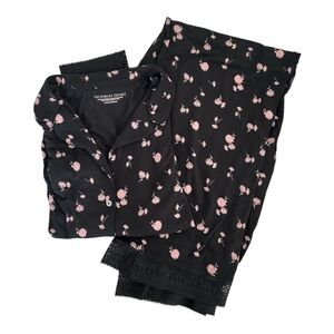 Victoria’s Secret Black and Pink Floral Pajama Set Size Small SOFT EUC